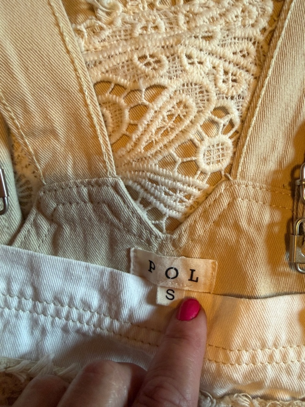 NWOT POL Cream Patchwork Wide Leg Overalls Size Small - Picture 13 of 16